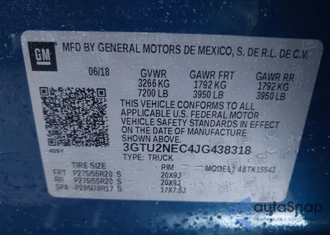 2018 GMC Sierra 1500 Slt из США, поврежденный, VIN 3GTU2NEC4JG438318